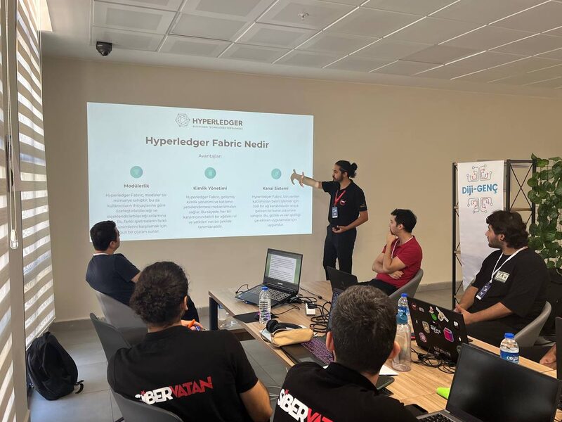 A technical talk in progress in front of a seated audience